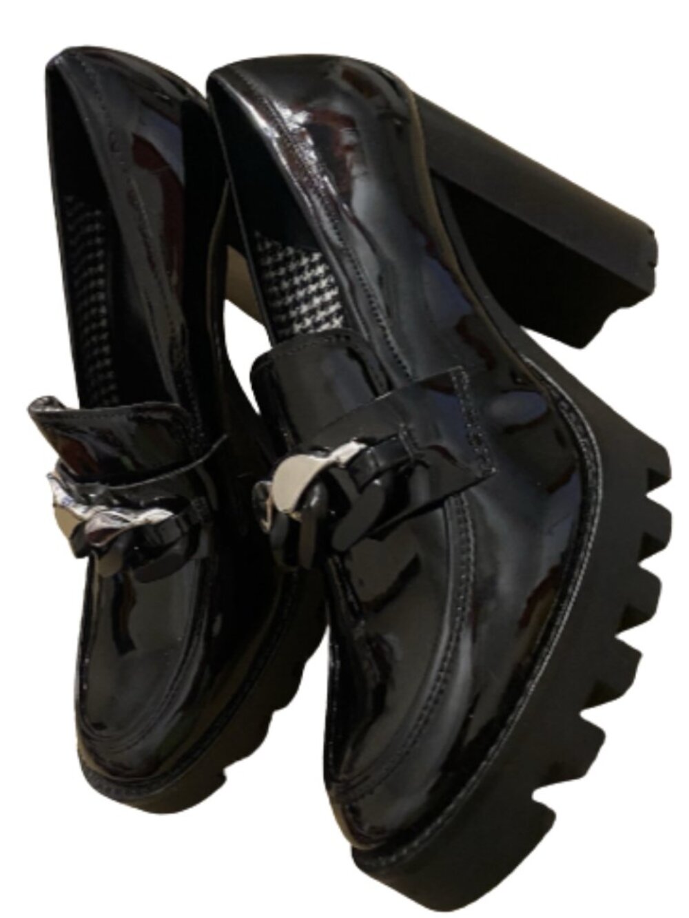 Antonio Melani Black Patent Loafers Chunky Lug Sole Size 11M Block Heel